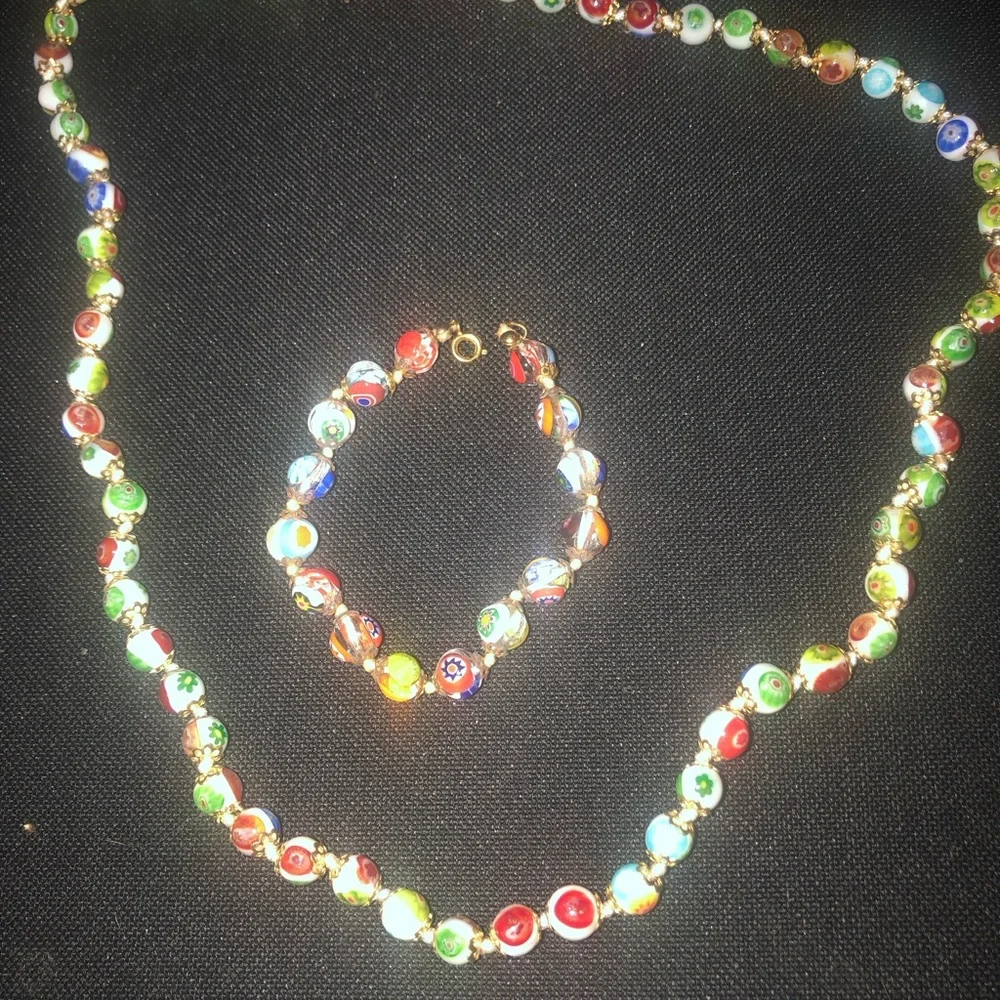 Murano Millefiori Glass Bead Necklace and Bracelet Set-120A $240 or $235 w/offer